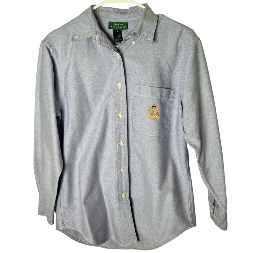 Vintage Ralph Lauren Oxford Embroidered Crest Button Down Shirt Women's Size 4